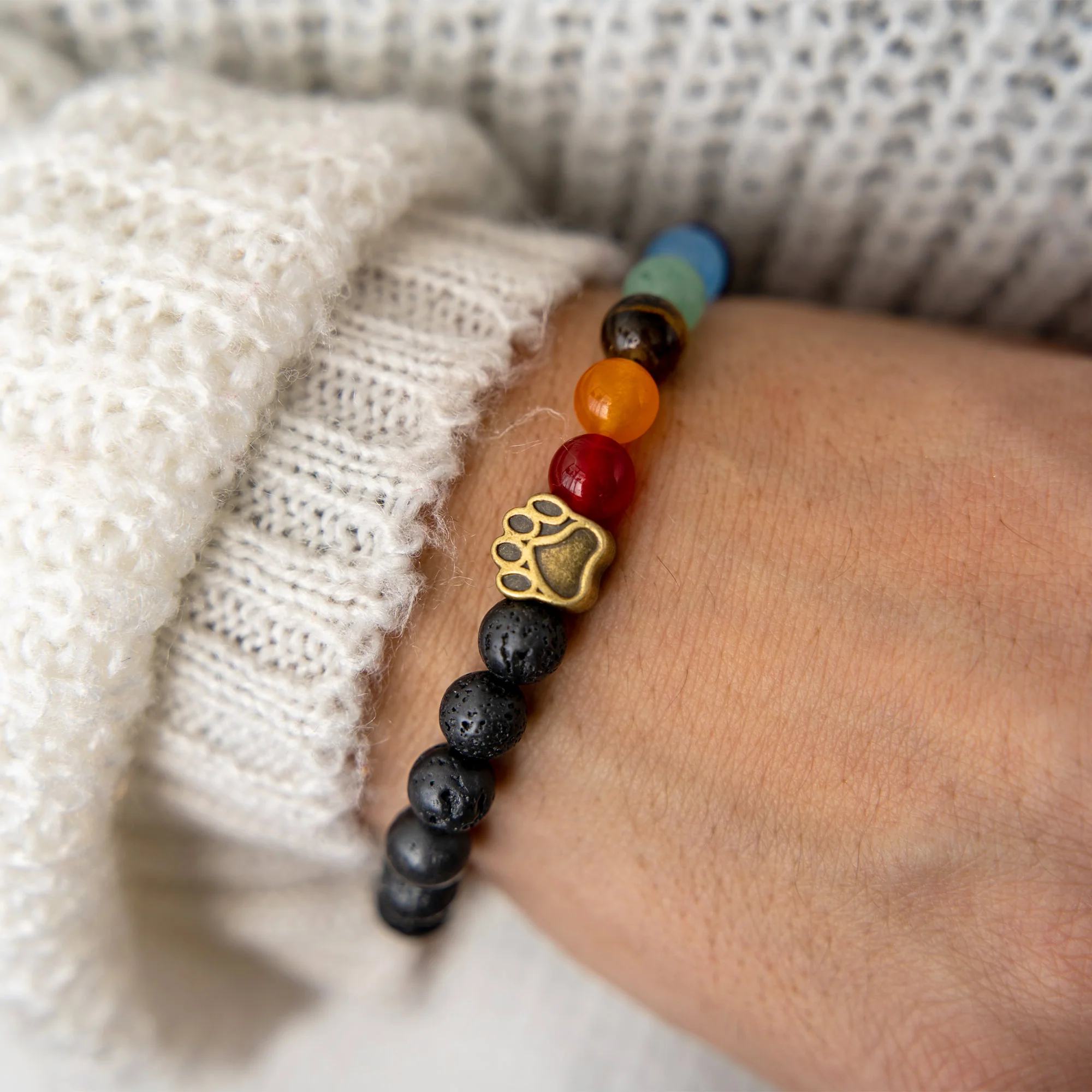 Black Lava Bead with Rainbow Stones Bracelet - Image 3
