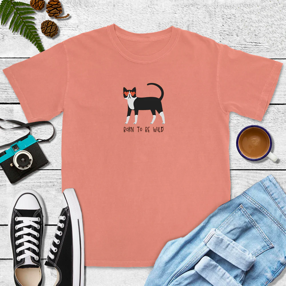 Born To Be Wild - Cats Tee (Crunchberry, Terracotta, White) - Image 3