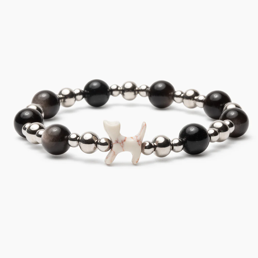 Stack Set-Circles of Faith Cat Bracelets with Black Lava, Cross-Howlite, Silver, Black Obsidian - Image 4