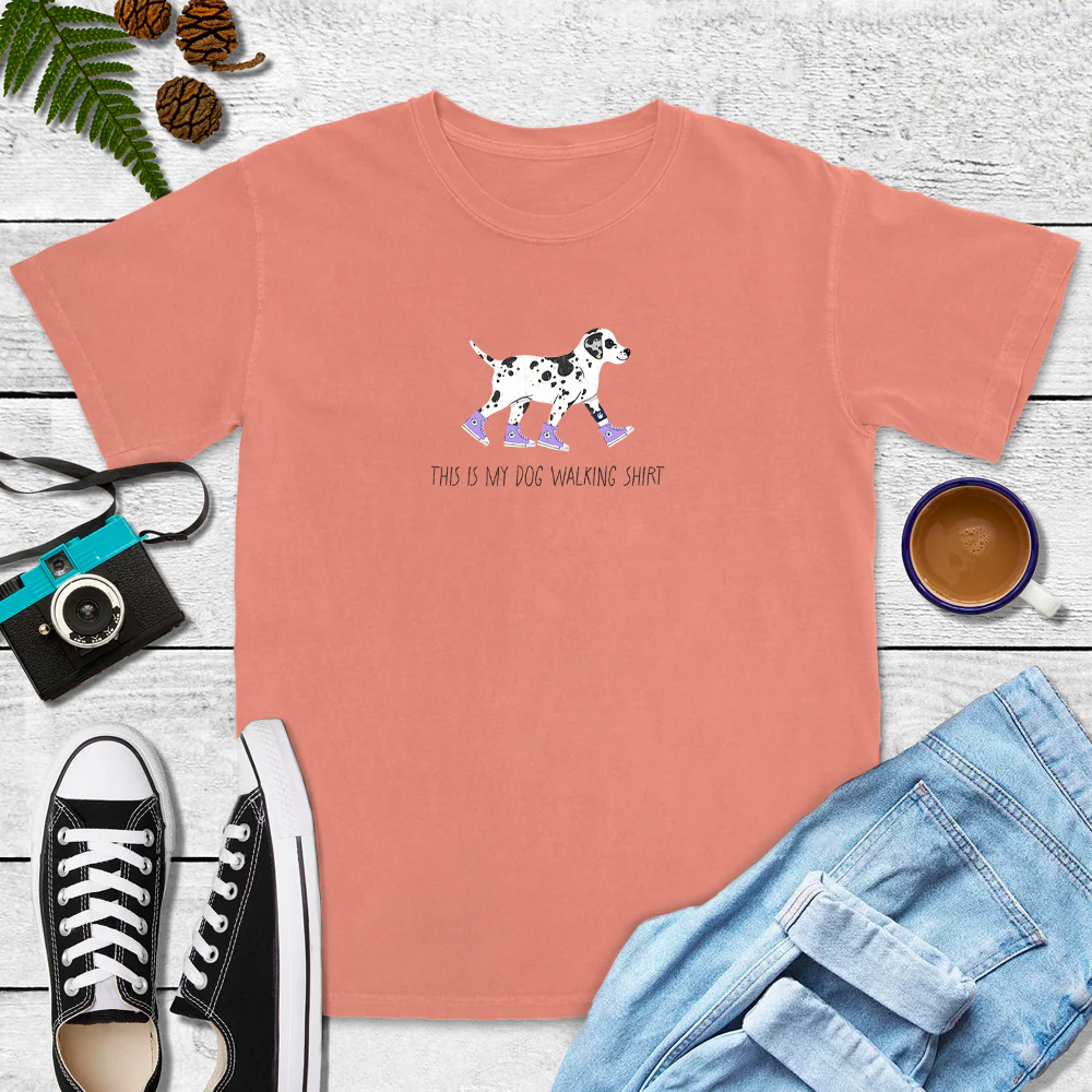 This Is My Dog Walking Shirt - Sporty Tee (Blue Jean, Terracotta, Ivory) - Image 3