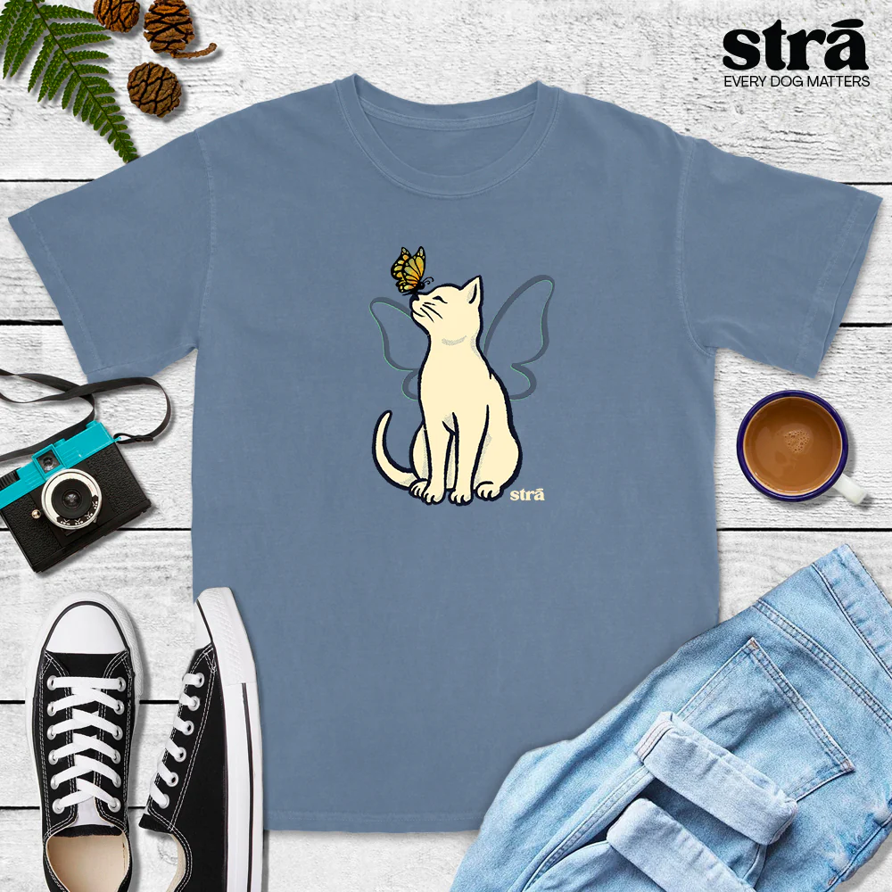 Wings Of Hope Cat & Butterfly Tee (Seafoam, Blue Jean, Terracotta, Ivory) - Image 5